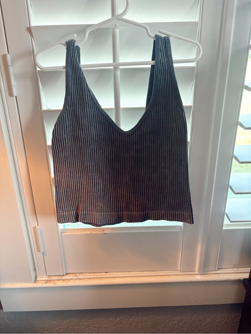Aura Ribbed V-Neck Tank Top in Charcoal Gray